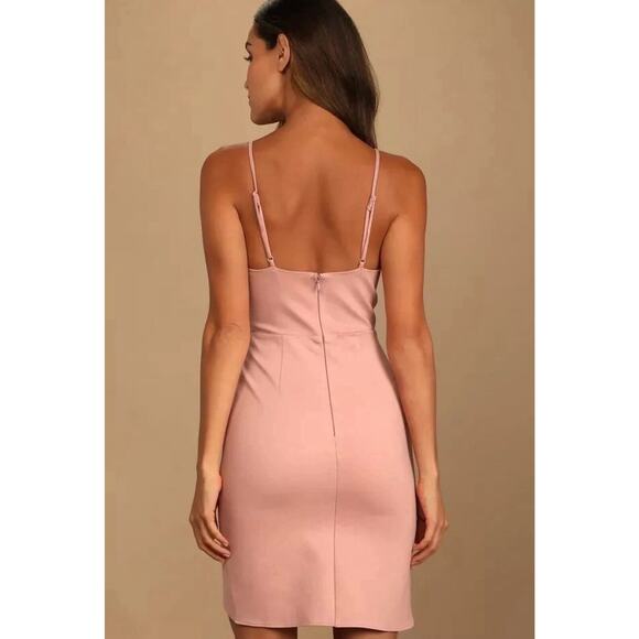 Lulus Mini Dress Size Small Dare to Take the Plunge Dusty Pink Tulip - Picture 2 of 11